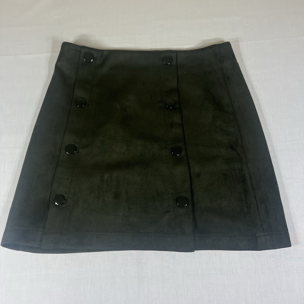 LOFT Womens Size 8 Olive Green Faux Suede Button Front Mini Skirt